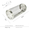 Stainless steel BBQ cage with dimensions and weight on a white background