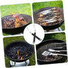 Collage of a grill with food and Grill Grate Lifter Tools on a grassy background