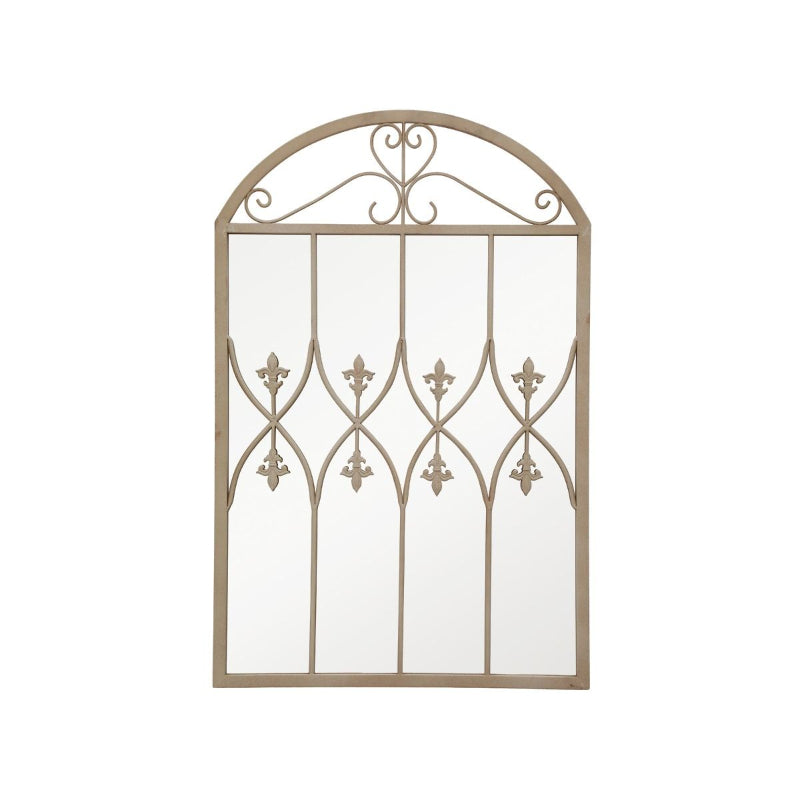 Decorative wall mirror with intricate metal frame on a white background