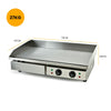 Stainless steel griddle with dimensions and weight on a white background