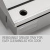 Stainless steel grease tray with a removable design for easy cleaning, featuring the brand 'Therm-a-Rest'.