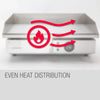 Grill with red graphics showing even heat distribution on a white background