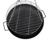 A close-up top view image of a hanging round fire pit grill on a white background.