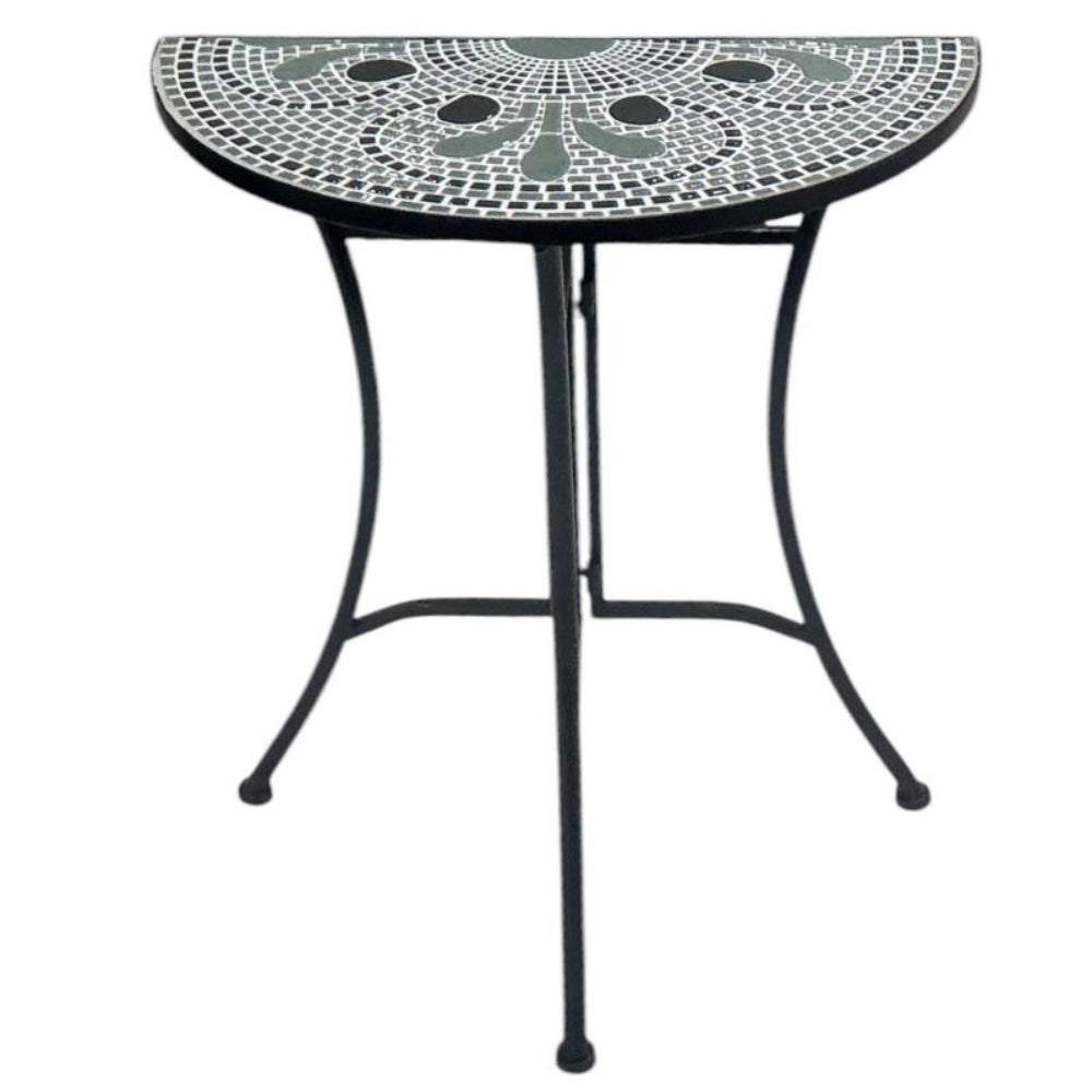 Mosaic table with decorative top on a white background