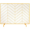 Gold chevron patterned fireplace screen on a white background