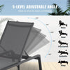 Adjustable sun lounger with 5-level adjustable angle illustration on a wooden deck.