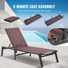 Brown lounge chair with assembly instructions by a poolside