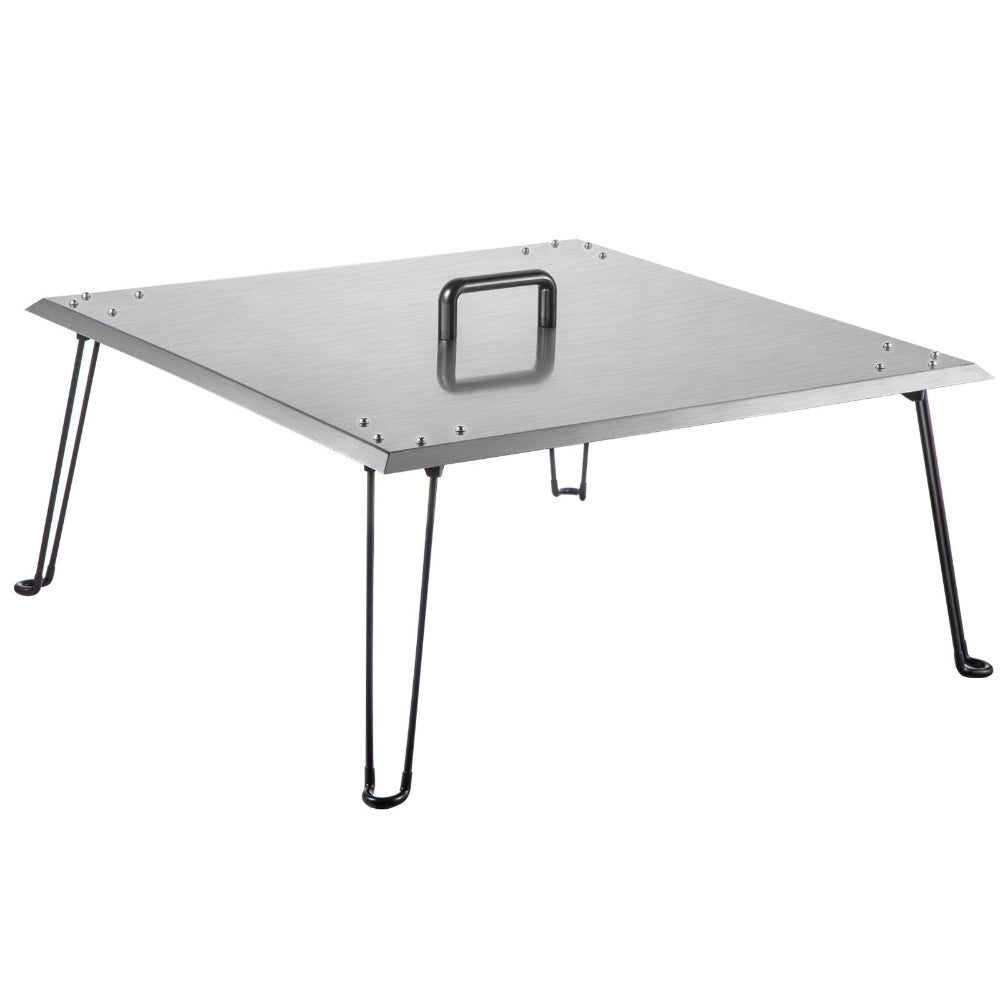 Metallic folding table with a white background
