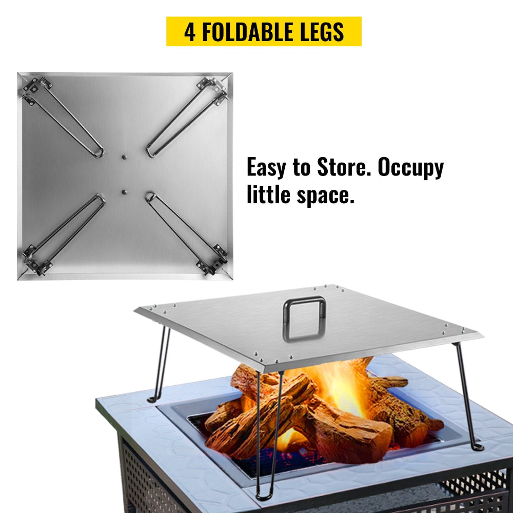 Foldable fire pit table with four foldable legs, easy to store and occupy little space.