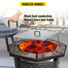 Hexagonal fire pit with Bakelite handle on a wooden deck