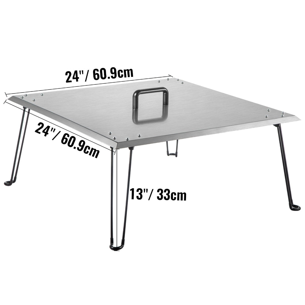 Camping table with dimensions labeled on a white background