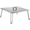 Metallic gray table with black metal legs on a white background