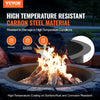 Vevor fire pit with high-temperature resistant carbon steel material, surrounded by rocks and nature.