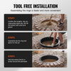 Step-by-step guide to assembling a fire ring with text indicating tool-free installation.