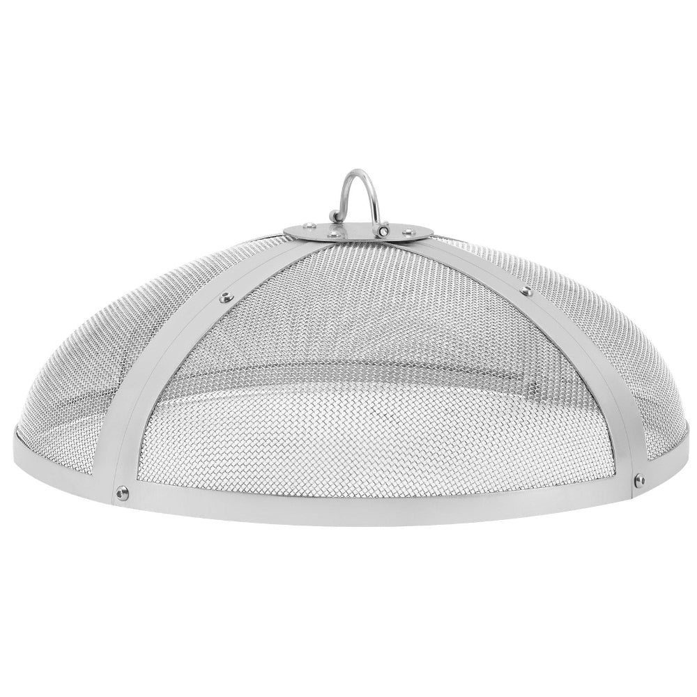 Metal mesh fire pit screen on a white background