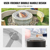 Fire pit with ember screen with a handle design, easy to grip and use, on grass.