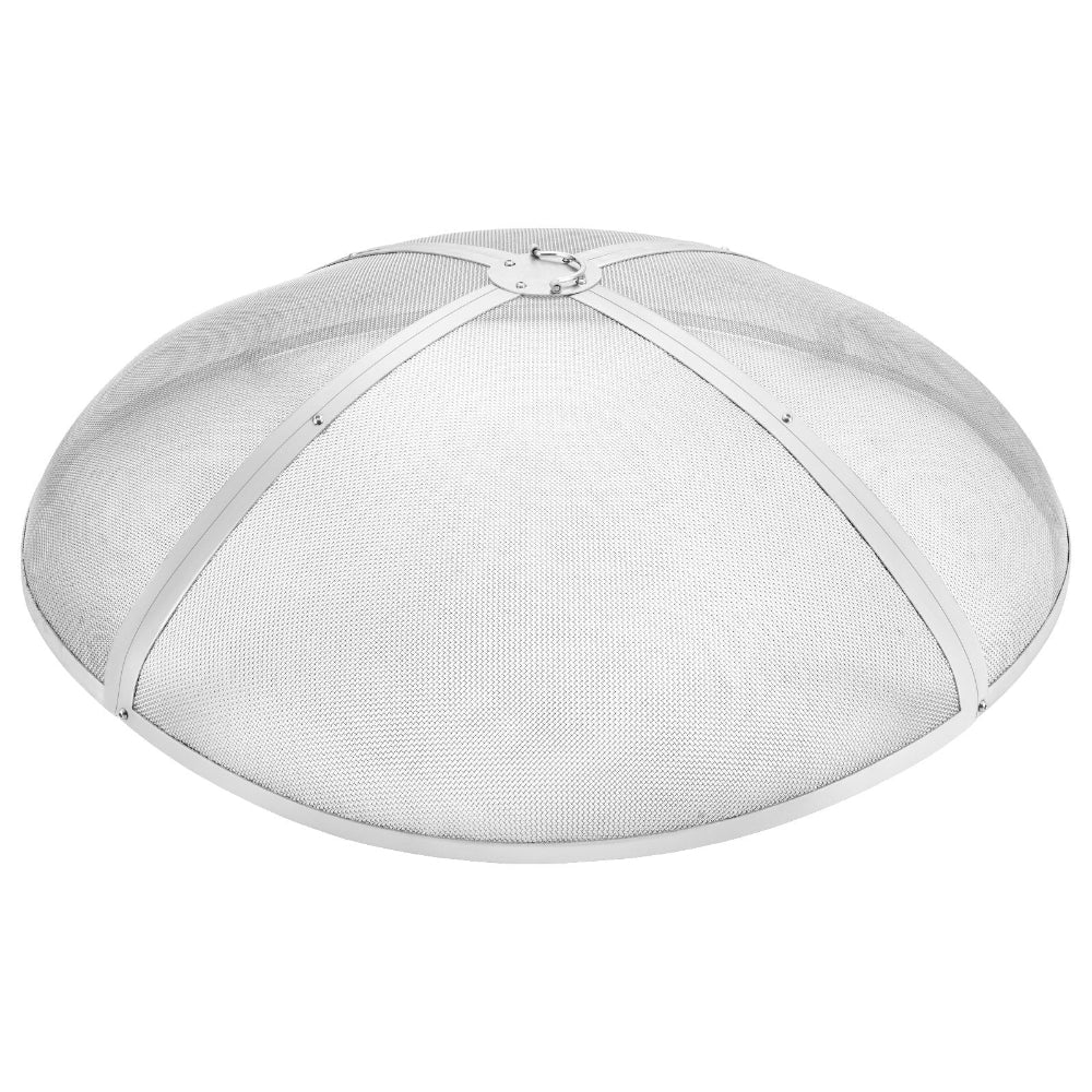 Metal mesh fire pit cover on a white background