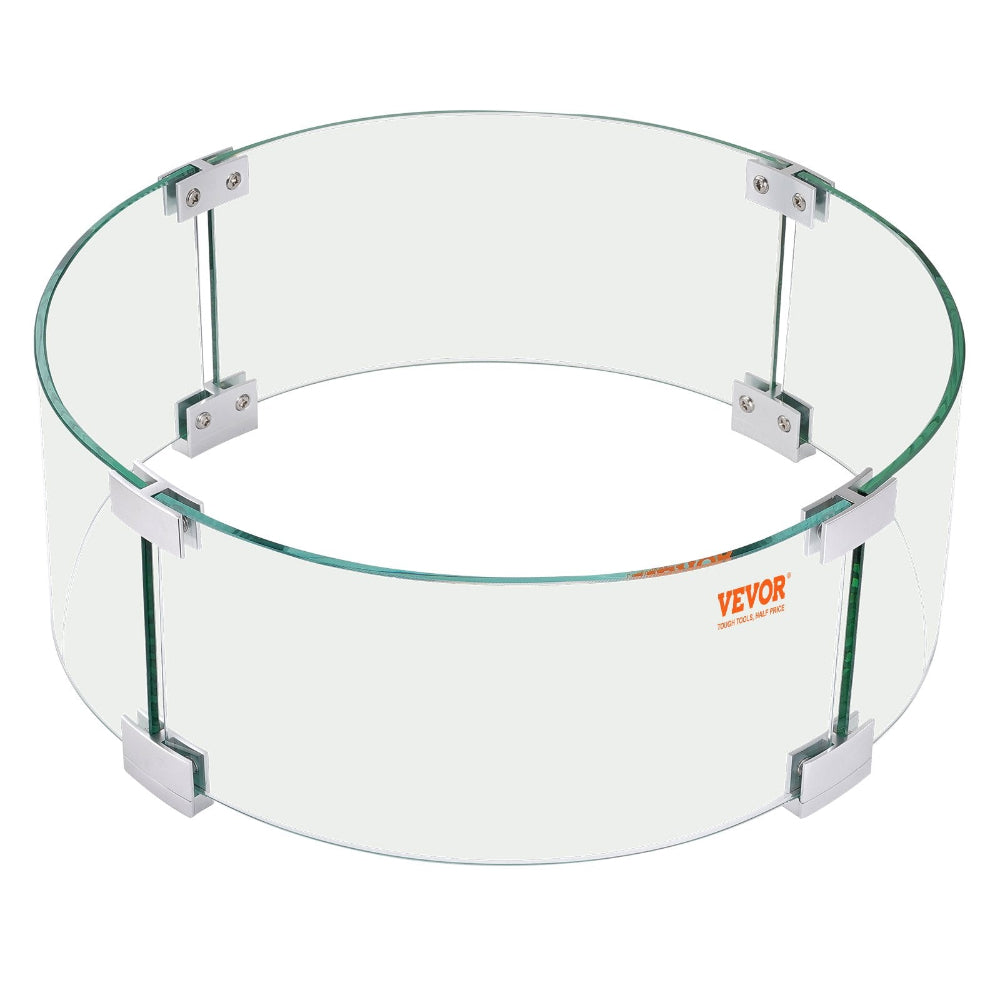 Clear glass fire pit ring with metal frame on a white background, featuring the VEVOR brand.