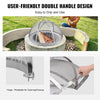 Fire pit with a mesh cover and double handle design, set in a grassy area.