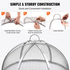 Step-by-step guide on assembling a metal mesh cover with handles.