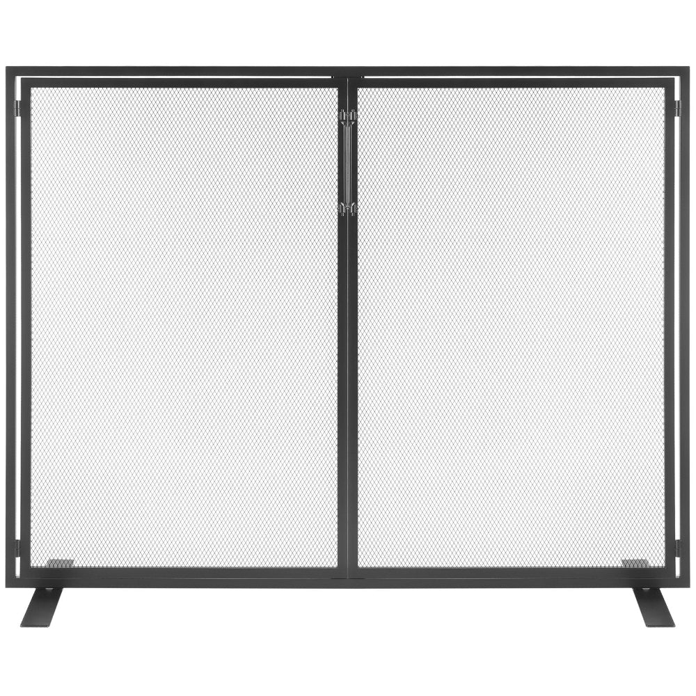 Black mesh fireplace screen on a white background