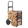 Wooden firewood cart with logs on a white background
