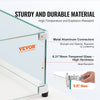 Glass panel with metal connectors and Vevor branding, highlighting durability and material properties.