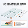 Glass panels and installation components with text on easy installation and cleaning.