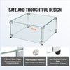 Glass display case with VEVOR branding and safety features highlighted on a white background.