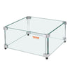 Clear glass table with metal frame on a white background, featuring the Vevor brand.