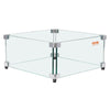 Clear glass table with metal legs on a white background, featuring the Vevor brand.