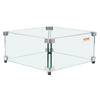 Clear glass fire pit guard with metal legs on a white background, featuring the Vevor brand.