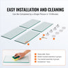 Glass shelf assembly with components and installation instructions on a white background