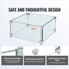 Glass display case with VEVOR branding and safety features highlighted on a white background.
