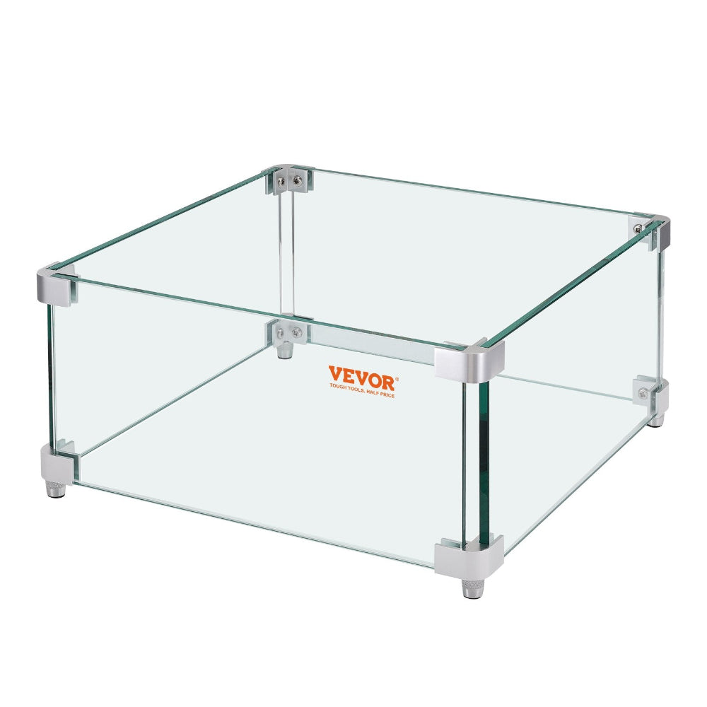 Clear glass display case with metal frame on a white background, featuring the Vevor brand.