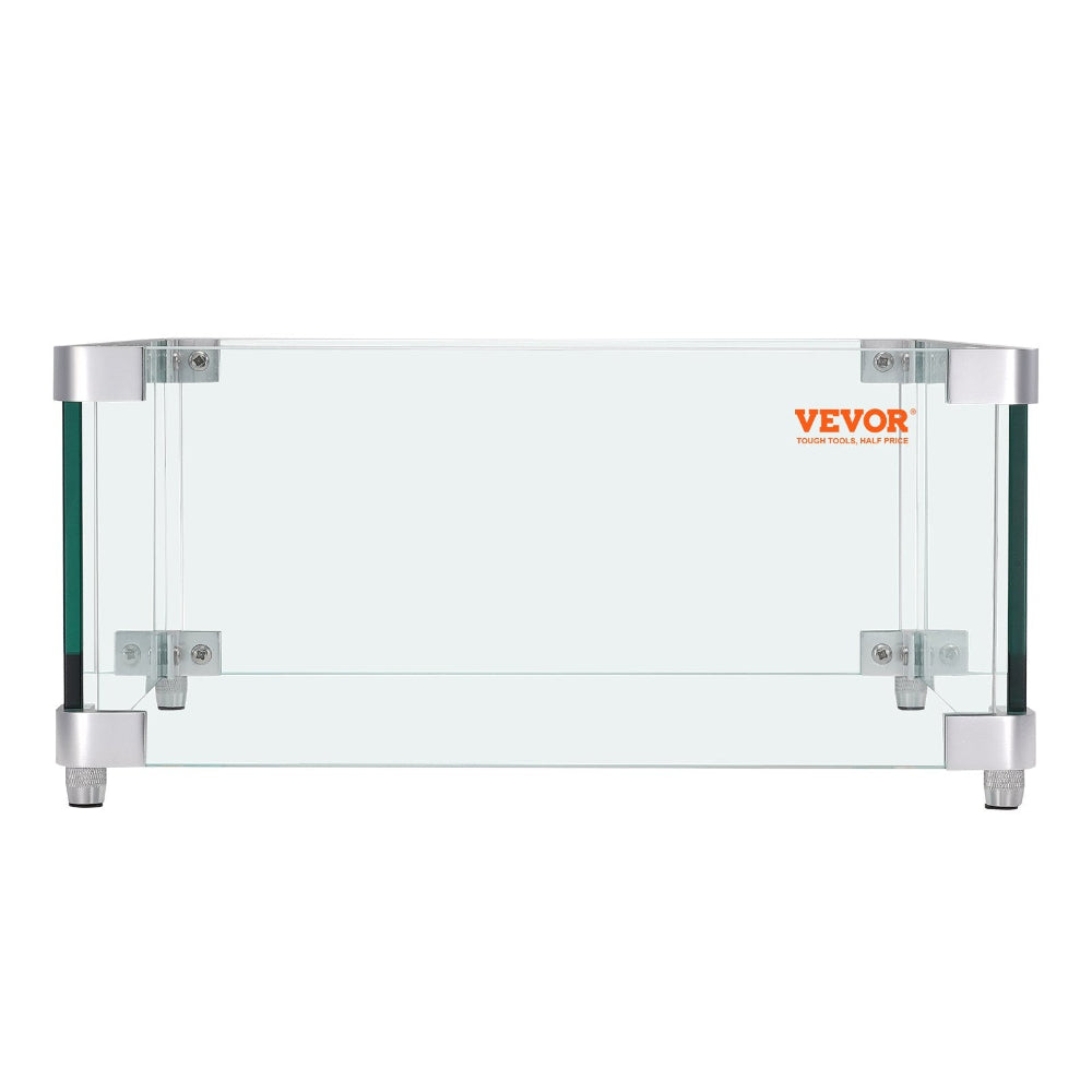 Glass display case with metal brackets on a white background, featuring the VEVOR brand.