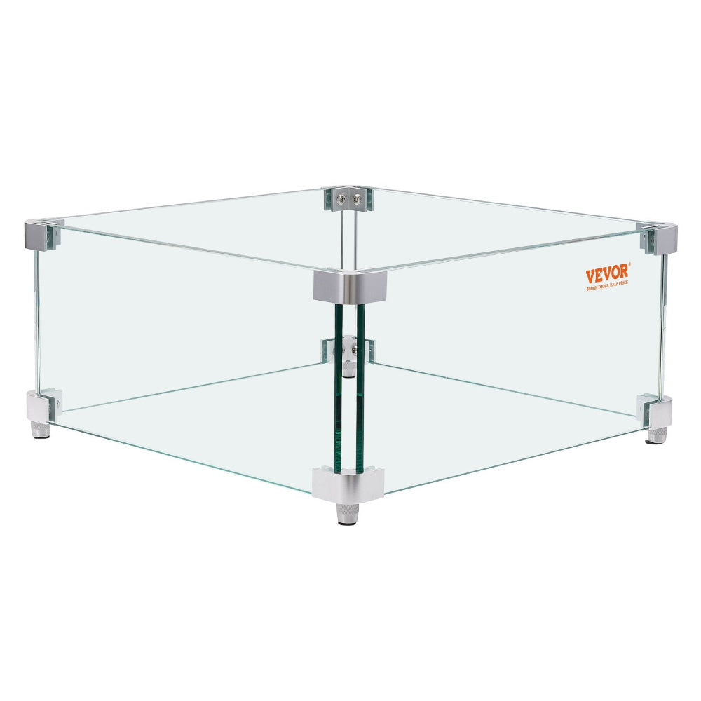 Clear glass display case with metal frame on a white background, featuring the Vevor brand.