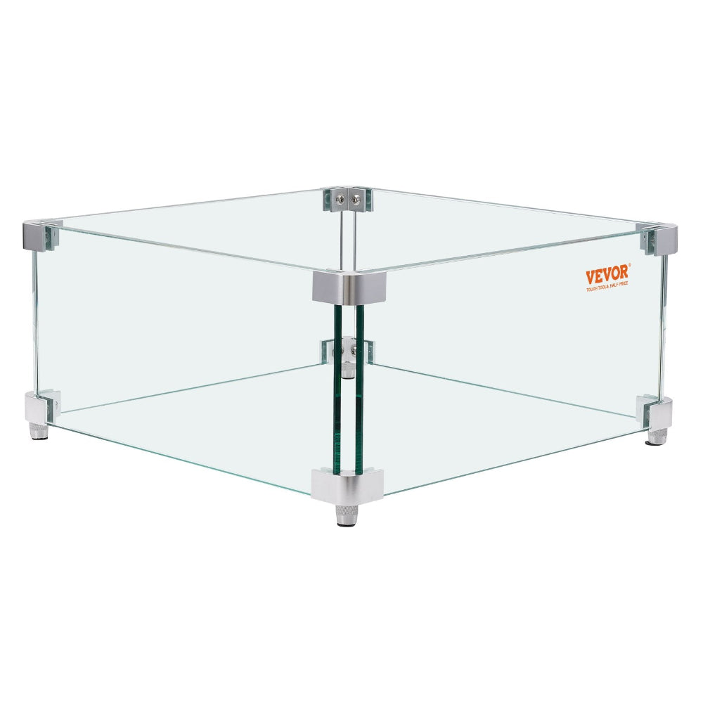 Clear glass display case with metal frame on a white background, featuring the Vevor brand.