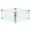 Clear glass display case with metal frame on a white background, featuring the Vevor brand.