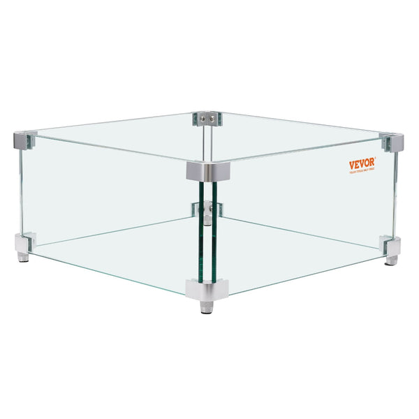 Clear glass display case with metal frame on a white background, featuring the Vevor brand.