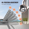 Gray adjustable outdoor chair with position adjustment angles on a deck.