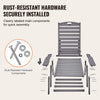 Gray outdoor chair with labeled rust-resistant hardware components on a white background