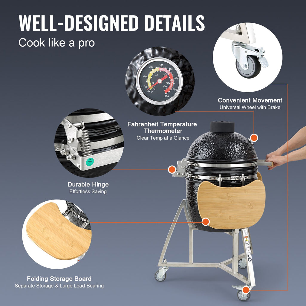 Barbecue grill with highlighted features on a gradient background