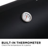 Built-in thermometer on a black surface with text indicating it can check temperature at a glance.