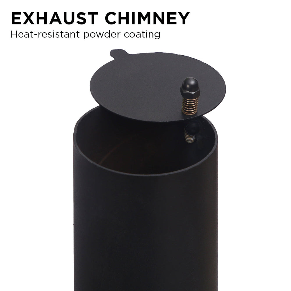 Black exhaust chimney with heat-resistant powder coating on a white background