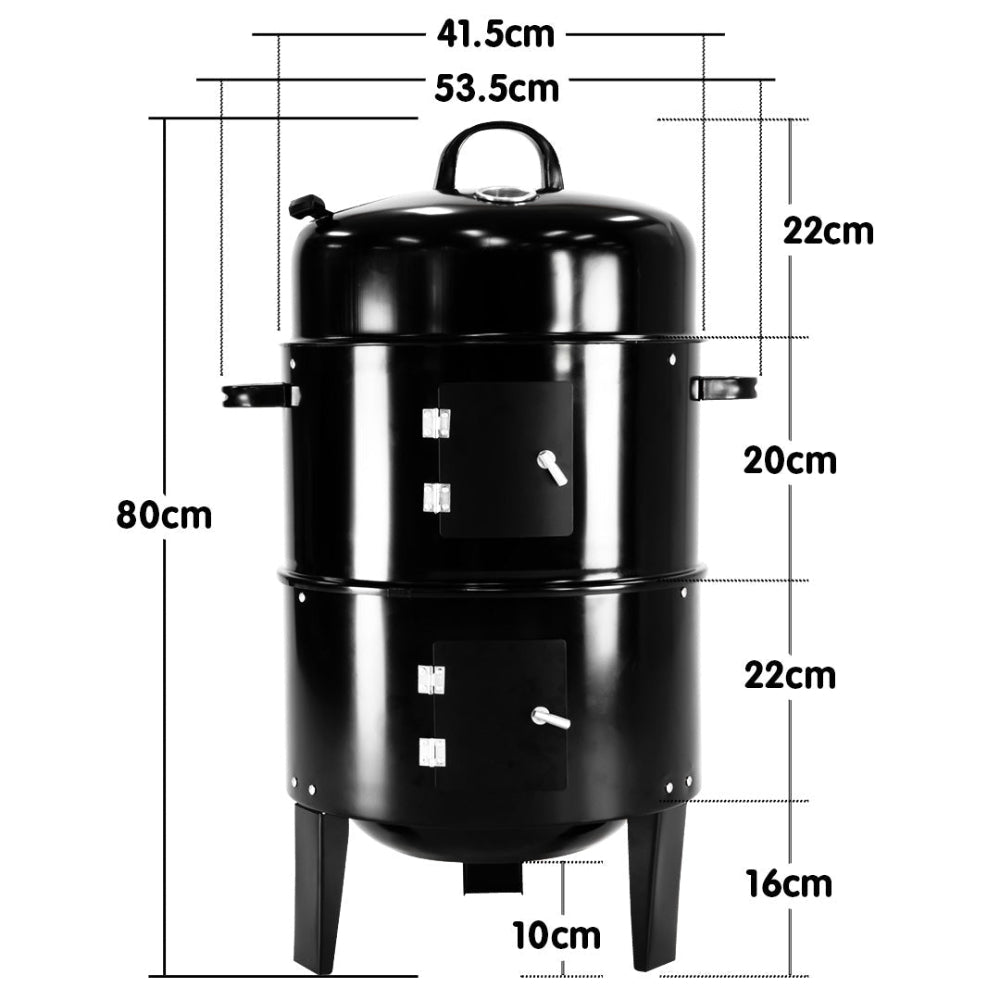 Black barbecue grill with dimensions labeled on a white background.