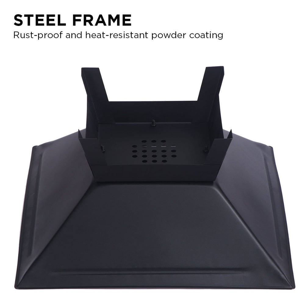 Black metal roof vent with text highlighting rust-proof and heat-resistant powder coating.