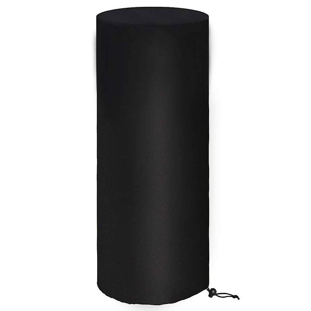 Black cylindrical heater cover on a white background