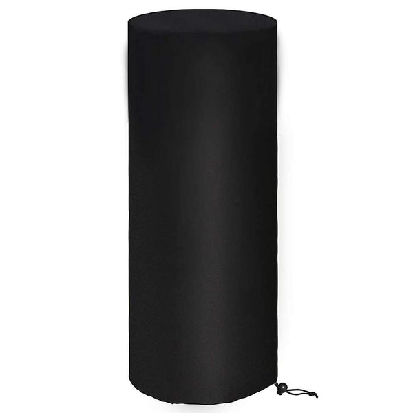 Black cylindrical heater cover on a white background