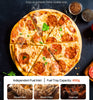 Pepperoni pizza on a dark surface with fuel source information displayed.